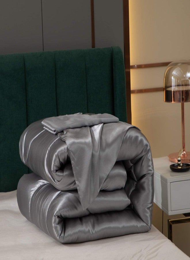 Bedding_Dreamer Satin Comforter Set - King Size, Luxury Hotel Style, Silk Like, Polyester Filling, 1 Comforter 2 Pillowcases (Grey) - Image 5