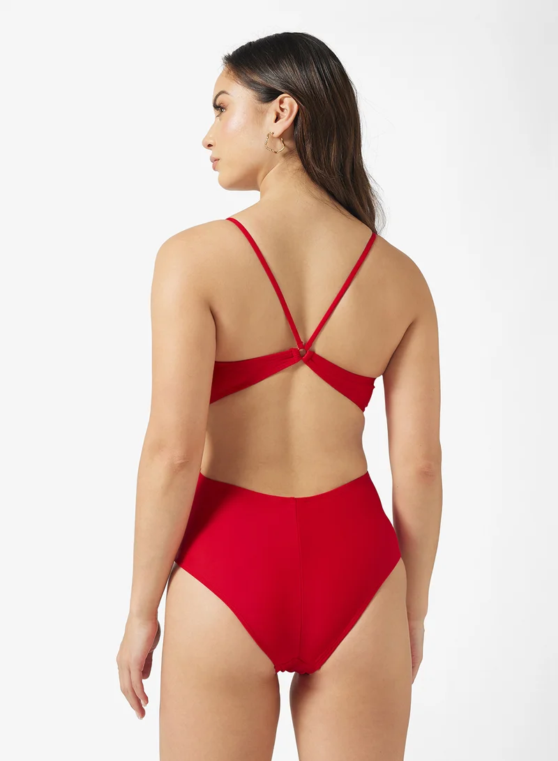 Ginger Plunge Neck Back Cutout Detail Swimsuit
