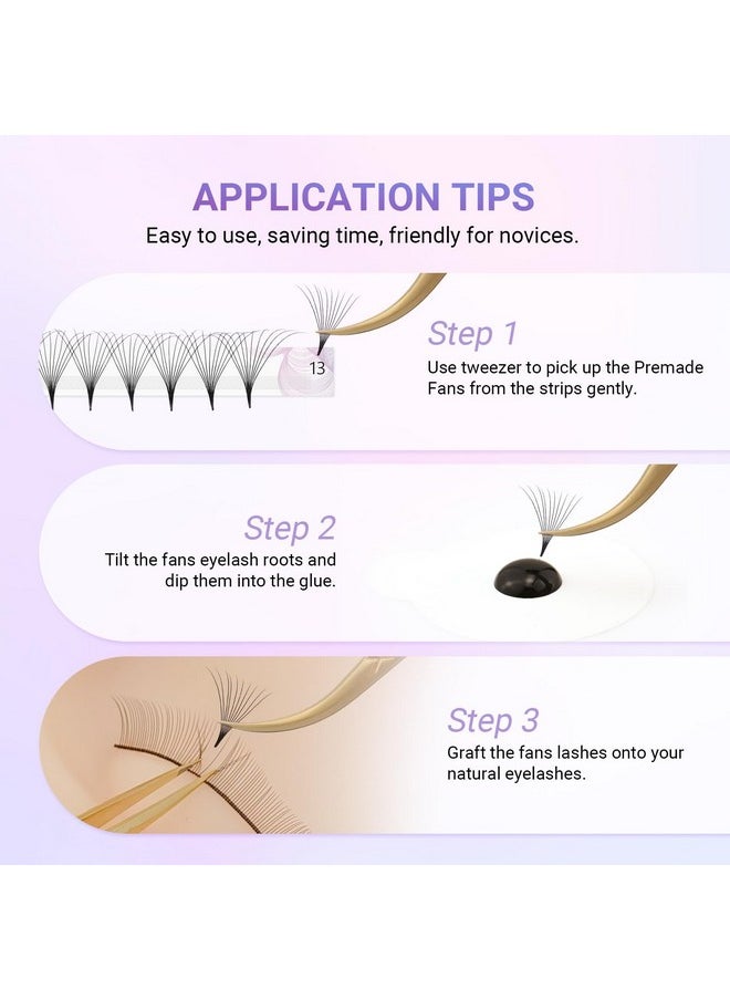 NAGARAKU NAGARAKU Premade Fans Eyelash Extensions Thin Pointy Base 10D Volume Sharp Narrow Stem 0.07mm D curl 9-14mm Mix Clusters Russian Pre Fanned Fluffy Matte Black  - Image 5