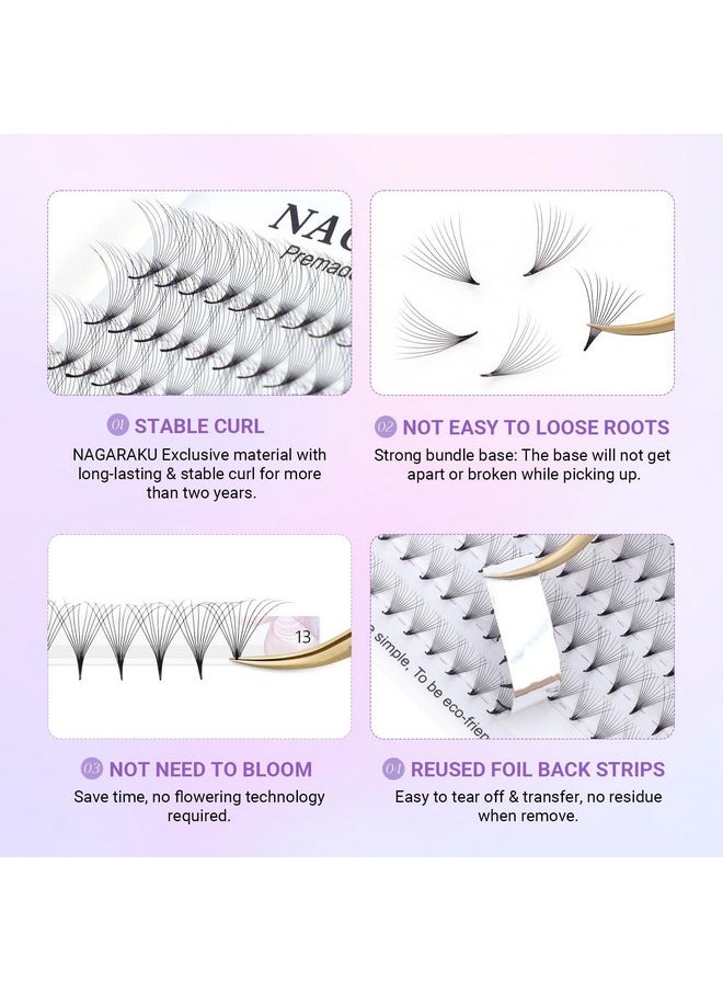 NAGARAKU NAGARAKU Premade Fans Eyelash Extensions Thin Pointy Base 10D Volume Sharp Narrow Stem 0.07mm D curl 9-14mm Mix Clusters Russian Pre Fanned Fluffy Matte Black  - Image 3