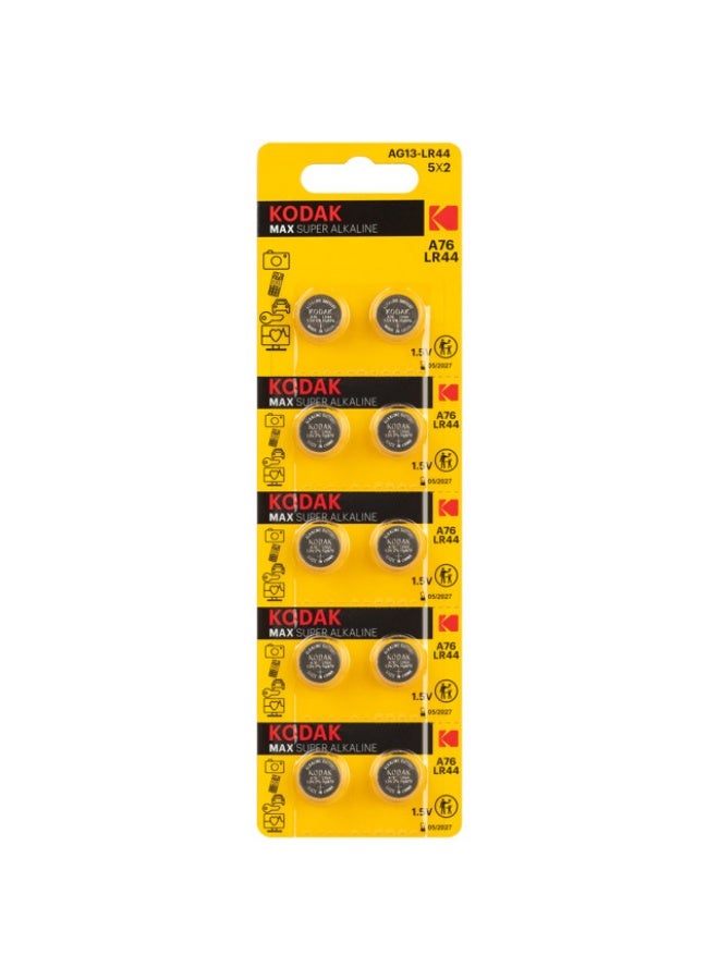 Kodak 10-Pieces Kodak LR44 (A76) MAX Super 1.5V Alkaline Batteries - Image 2