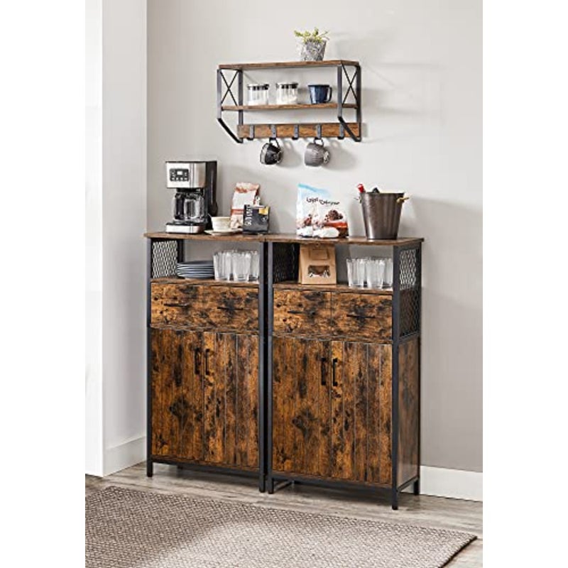 Storage Cabinet, Multipurpose Sideboard and Adjustable Shelf, Bathroom Cabinet, Steel Frame, for Living Room Kitchen, Industrial Style, Rustic Brown and Black LSC261B01 - Image 5