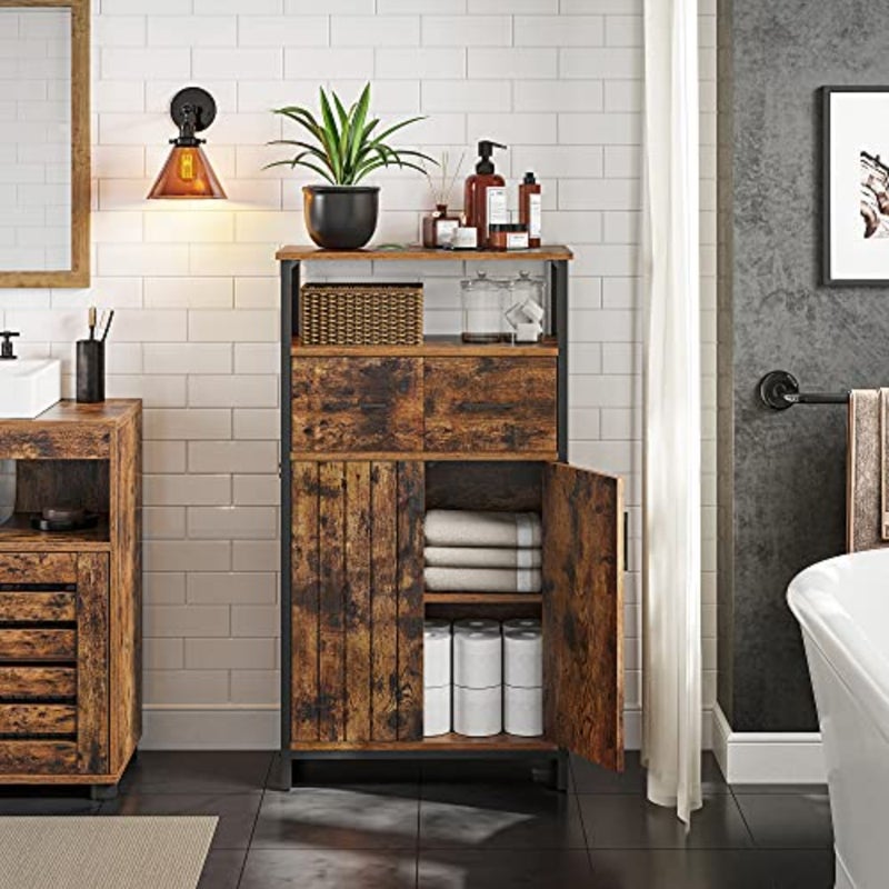 Storage Cabinet, Multipurpose Sideboard and Adjustable Shelf, Bathroom Cabinet, Steel Frame, for Living Room Kitchen, Industrial Style, Rustic Brown and Black LSC261B01 - Image 4
