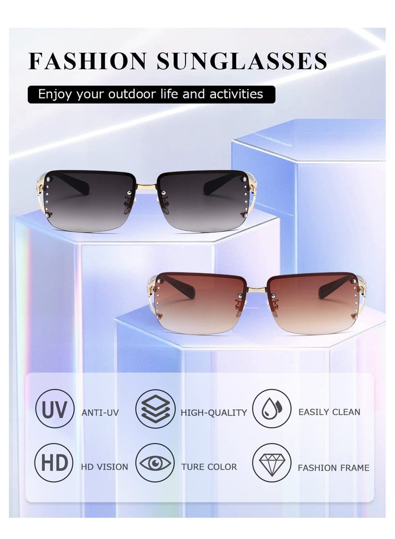 SYOSI نظارات شمسية بدون إطار، زوجين من النظارات المستطيلة بدون إطار، نظارات شفافة عتيقة مستطيلة ملونة للنساء والرجال، إطار مربع - Image 4