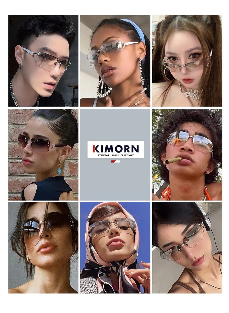 SYOSI نظارات شمسية بدون إطار، زوجين من النظارات المستطيلة بدون إطار، نظارات شفافة عتيقة مستطيلة ملونة للنساء والرجال، إطار مربع - Image 2