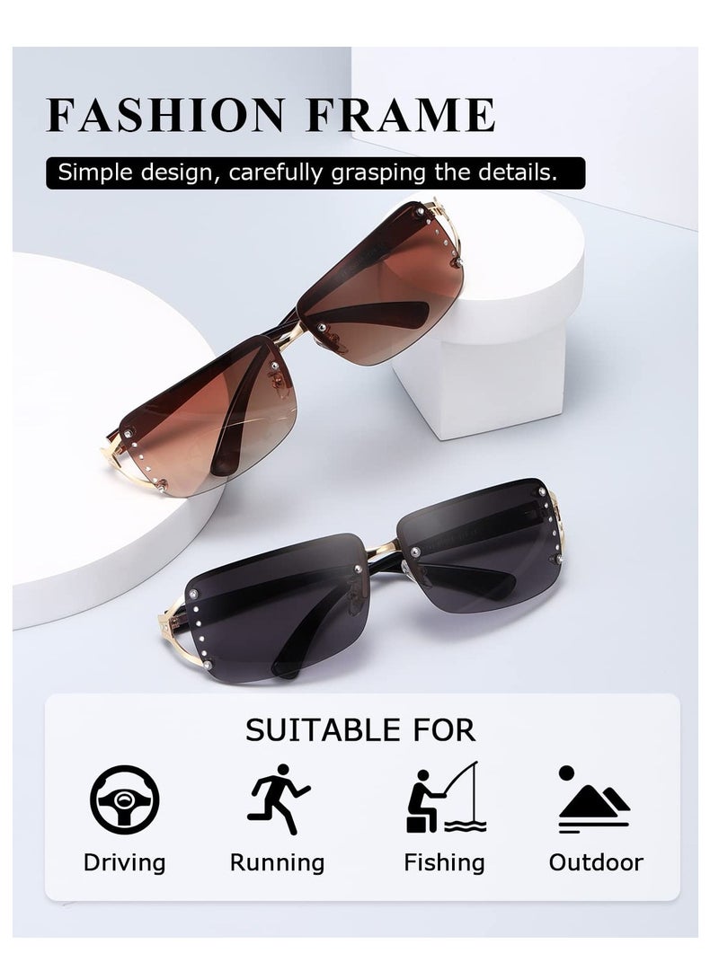 SYOSI نظارات شمسية بدون إطار، زوجين من النظارات المستطيلة بدون إطار، نظارات شفافة عتيقة مستطيلة ملونة للنساء والرجال، إطار مربع - Image 3