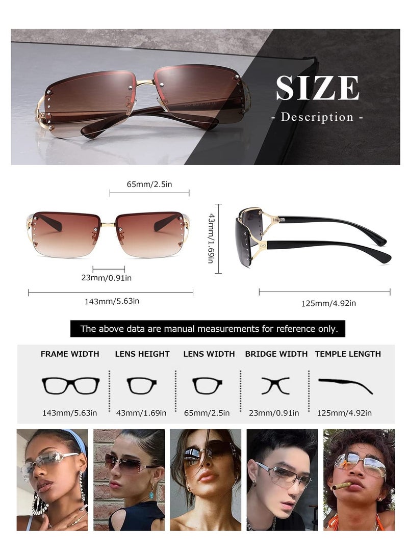 SYOSI نظارات شمسية بدون إطار، زوجين من النظارات المستطيلة بدون إطار، نظارات شفافة عتيقة مستطيلة ملونة للنساء والرجال، إطار مربع - Image 5