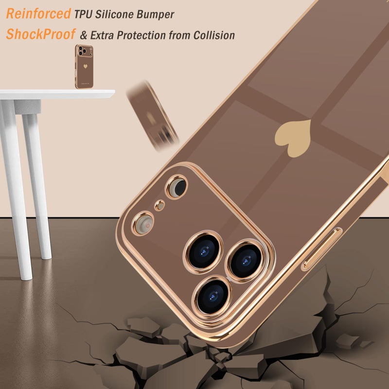 Teageo for iPhone 17 Pro Max Case with Screen Protector [2 Pack] Girl Women Cute Girly Love-Heart Luxury Gold Soft Cover Camera Protection Shockproof Phone Case for iPhone 17 Pro Max, Desert Gold - Image 4