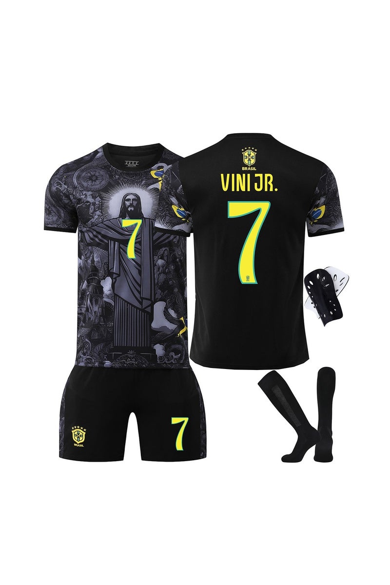 WHITE GAINS A breathable, quick-drying and wear-resistant 4-piece set of No. 7 football jersey specially designed for football enthusiasts and sports people, including a top, shorts, socks and knee pads - Image 1