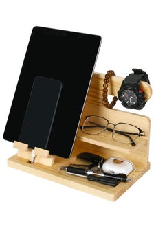 KYD Wood Phone Docking Station, Multifunctional Round Edge Key Storage Holder, Desk Organizer Easy Installation Wooden Phone Storage Rack for Office, Home  - Image 3
