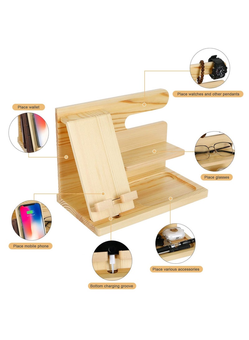 كي واي دي محطة إرساء الهاتف الخشبية، حامل مفتاح التخزين متعدد الوظائف، منظم المكتب سهل التركيب رف الهاتف الخشبية لتخزين المكتب، المنزل - Image 5