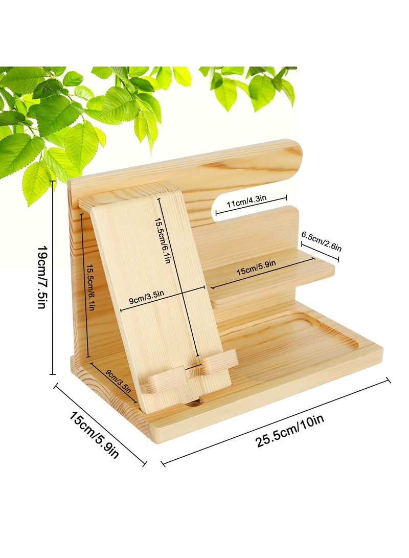 كي واي دي محطة إرساء الهاتف الخشبية، حامل مفتاح التخزين متعدد الوظائف، منظم المكتب سهل التركيب رف الهاتف الخشبية لتخزين المكتب، المنزل - Image 2