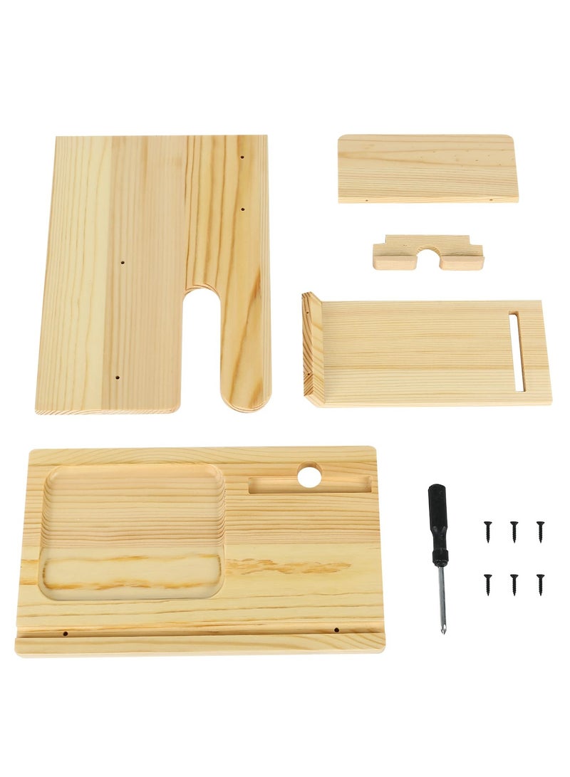 كي واي دي محطة إرساء الهاتف الخشبية، حامل مفتاح التخزين متعدد الوظائف، منظم المكتب سهل التركيب رف الهاتف الخشبية لتخزين المكتب، المنزل - Image 4