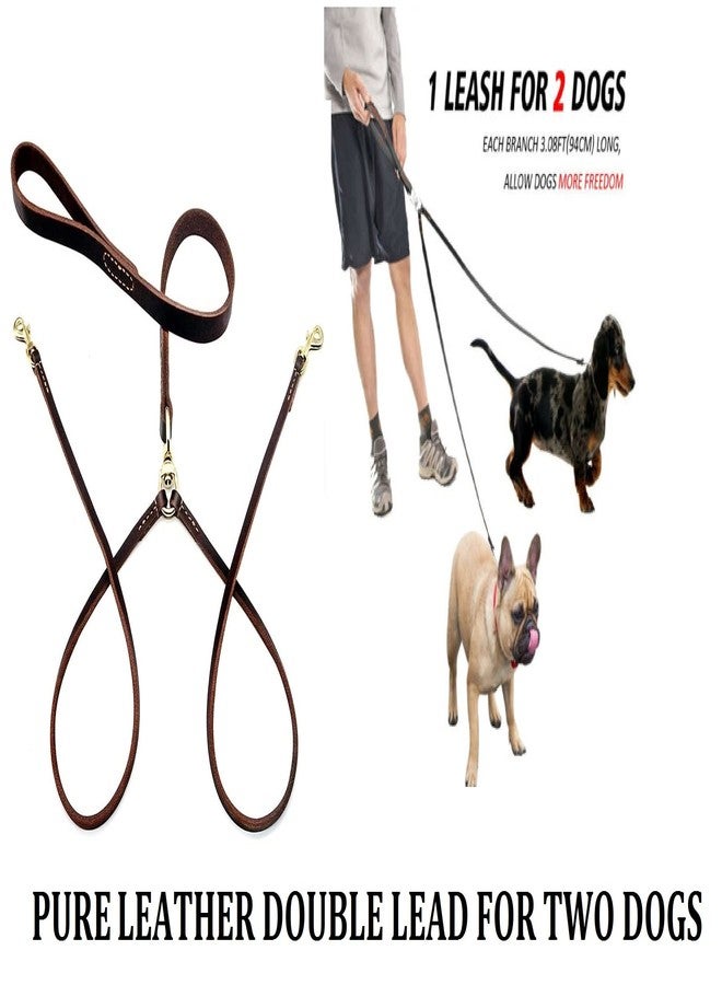 Hachiko:-Heavy Duty Double No Tangle Leather Dog Leads(Large,Brown) - Image 2