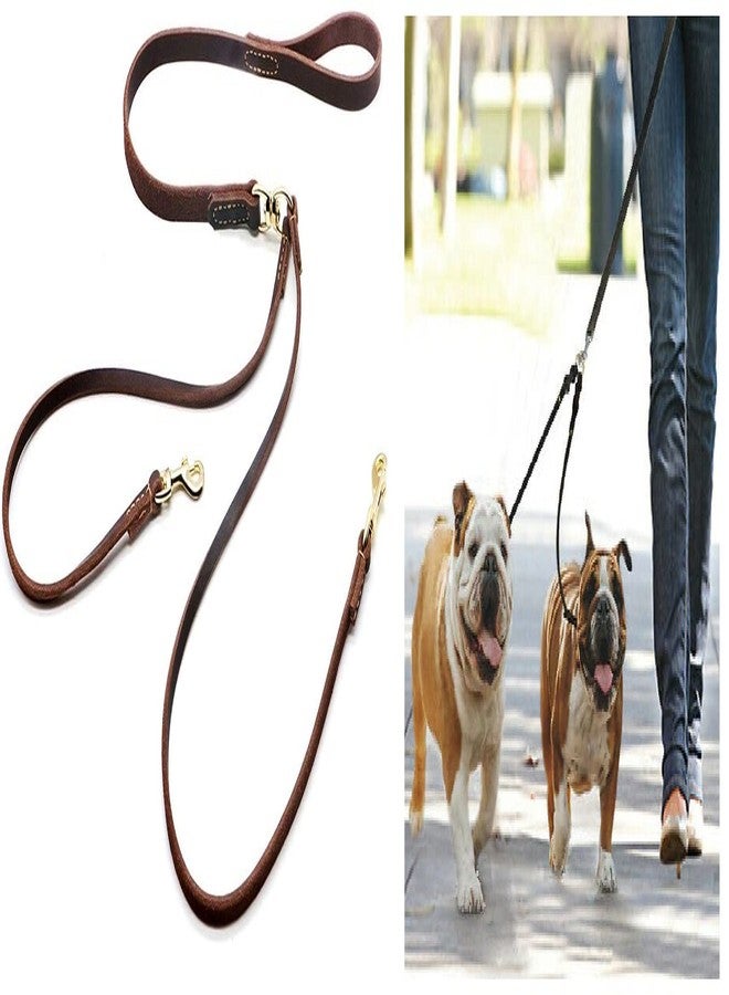 Hachiko:-Heavy Duty Double No Tangle Leather Dog Leads(Large,Brown) - Image 1