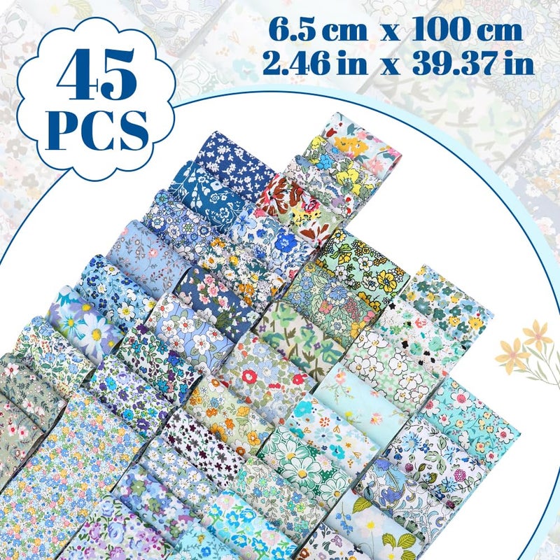 Ftyiwu 45 Pcs Fabric Jelly Rolls, Jelly Roll Strips for Quilting, Patchwork Craft Cotton Quilting Fabric, Plain Weave Cotton for Sewing Project (Blue Series) - Image 2