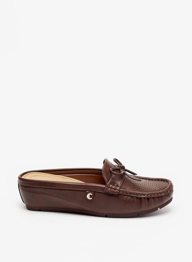 Le Confort Women Laser Cut Slip-On Mules with Bow Detail  - Image 3