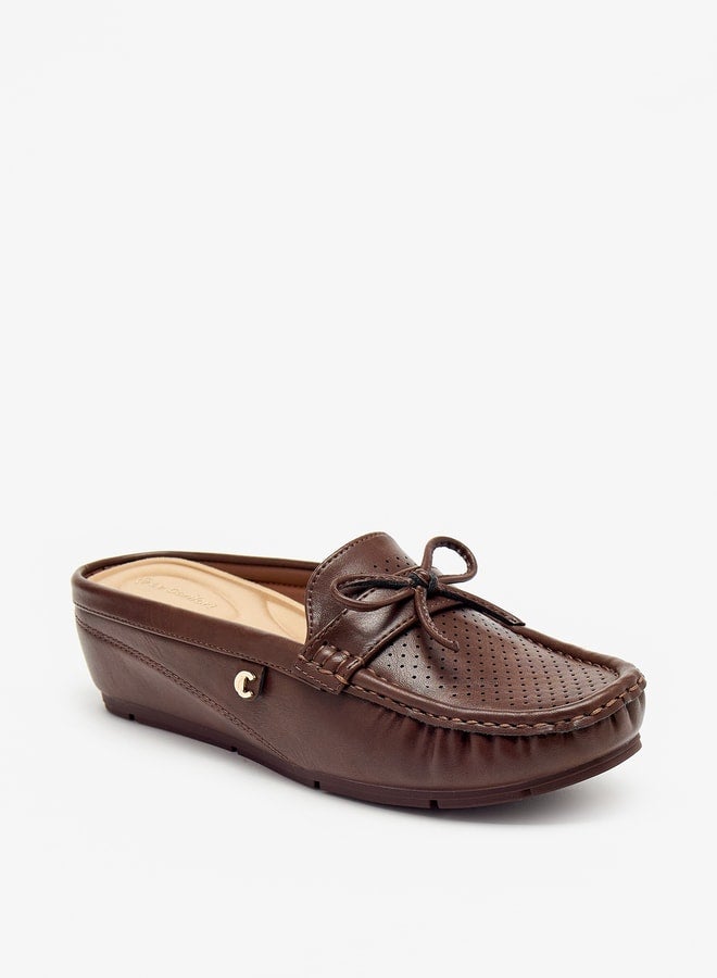 Le Confort Women Laser Cut Slip-On Mules with Bow Detail  - Image 1