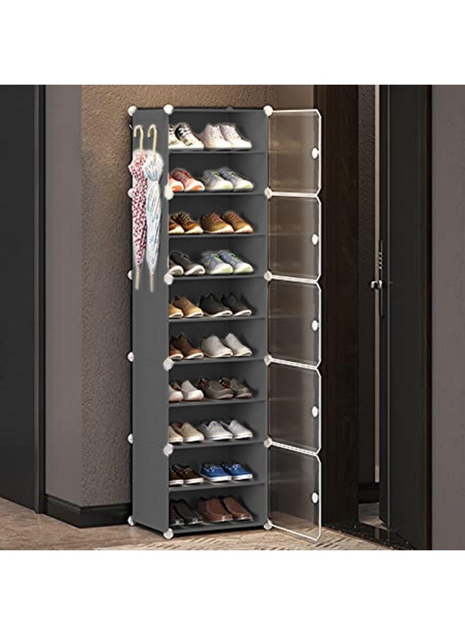 Zemic Zemic DIY Portable Shoe Rack for Home Plastic Shelves Household, Shelf Shoe Rack with Dustproof Door for Heels/Slippers/Boots for Entryway or Bedroom (Grey, 10-Shelf-5-Door)  - Image 1