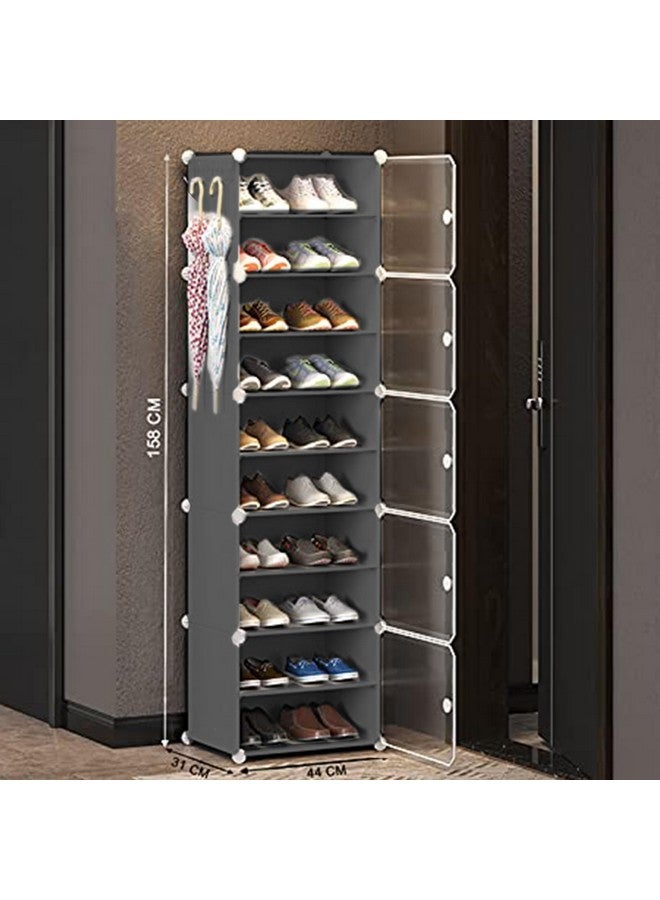 Zemic Zemic DIY Portable Shoe Rack for Home Plastic Shelves Household, Shelf Shoe Rack with Dustproof Door for Heels/Slippers/Boots for Entryway or Bedroom (Grey, 10-Shelf-5-Door)  - Image 2