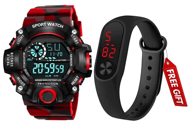 Acnos® Premium Brand - A Digital Watch with M2 Shockproof Multi-Functional Automatic Red Army Strap Waterproof Digital Sports Watch for Men's Kids Watch for Boys - Watch for Men Pack of 2 - Image 1