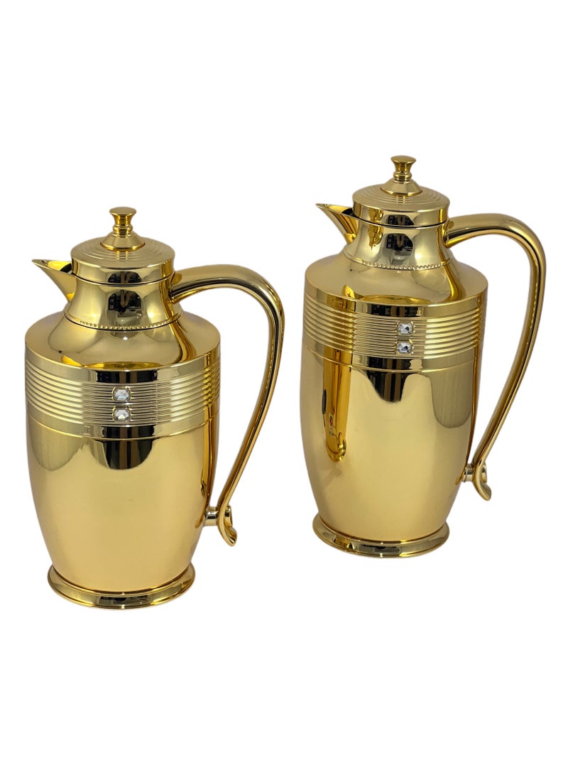 Home Maker 2-Piece Thermal Flask Set – 0.75L & 1L – Stainless Steel Vacuum Insulated – Elegant Gold Finish - Image 1