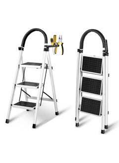 DubaiGallery Foldable Ladder 3 Steps Ladder, Home Ladder Folding Step Stool with Wide Anti-Slip Pedal, Folding Sturdy Steel Ladder for Home, Kitchen, Garden, Office  - Image 2
