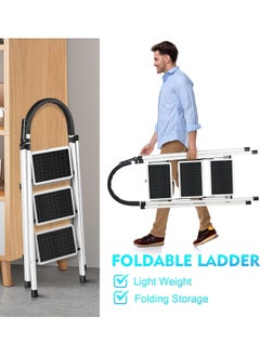 DubaiGallery Foldable Ladder 3 Steps Ladder, Home Ladder Folding Step Stool with Wide Anti-Slip Pedal, Folding Sturdy Steel Ladder for Home, Kitchen, Garden, Office  - Image 3