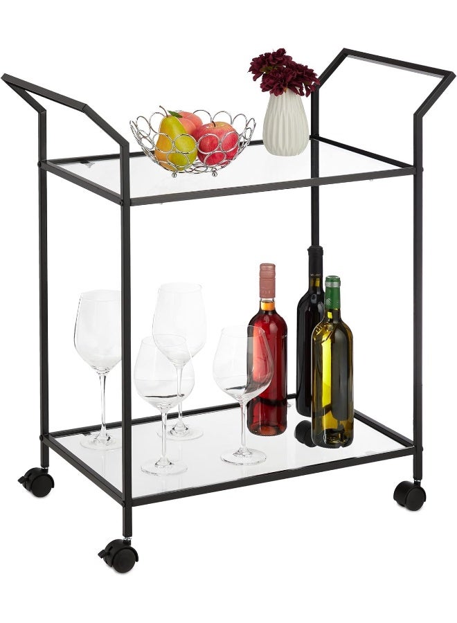 HOME TASTE Hometaste Premium 2Tier Metal Serving Trolley With Secure Lockable Wheels Sophisticated Bar Cart For Home, Restaurant And Hospitality Settings Versatile Organizer And Storage Big 80X40X90Cm 