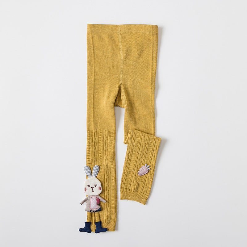 Children'S Ankle-Length Pantyhose Autumn Medium Thick Knitted Cotton Baby Girl Rabbit Doll Leggings Children'S Twisted Pantyhose - Image 1