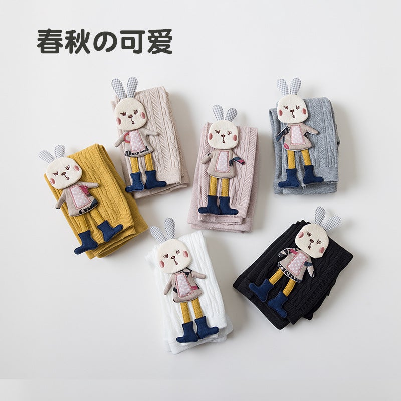 Children'S Ankle-Length Pantyhose Autumn Medium Thick Knitted Cotton Baby Girl Rabbit Doll Leggings Children'S Twisted Pantyhose - Image 4
