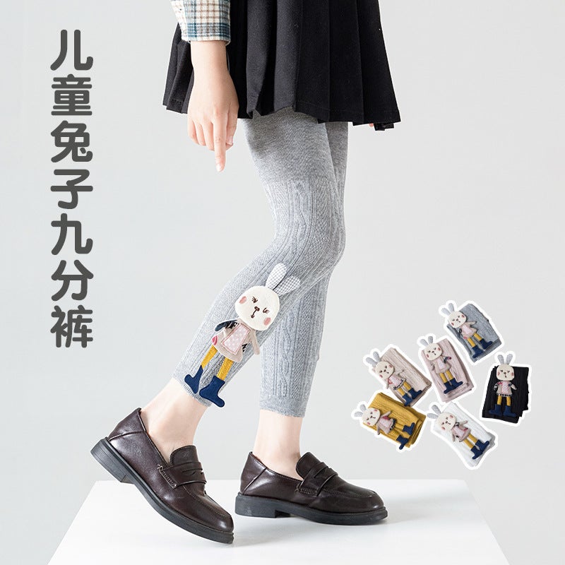 Children'S Ankle-Length Pantyhose Autumn Medium Thick Knitted Cotton Baby Girl Rabbit Doll Leggings Children'S Twisted Pantyhose - Image 2