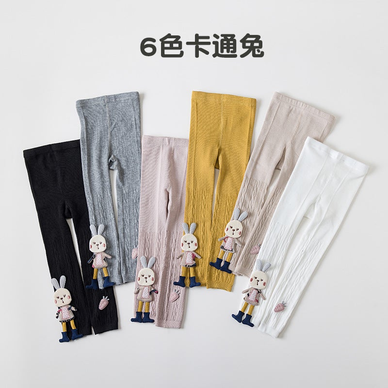 Children'S Ankle-Length Pantyhose Autumn Medium Thick Knitted Cotton Baby Girl Rabbit Doll Leggings Children'S Twisted Pantyhose - Image 3