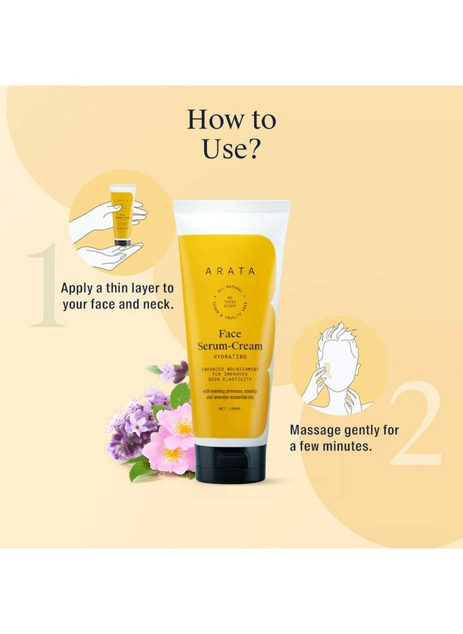 Arata Zero Chemicals - Arata Natural Hydrating Anti-Ageing Face Serum-Cream With Evening Primrose, Rosehip & Lavender Essential Oils For Skin Elasticity For Women & Men || All Natural, Vegan & Cruelty Free (100 Ml) - Image 1