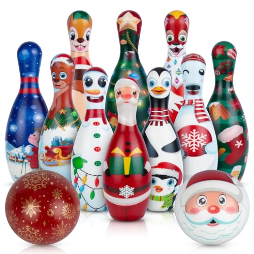 AORZIT Christmas Bowling Set for Kids Toddler Party Supplies, Christmas Bowling Game for Kids Bowling Pins Bowling Balls for Family Indoor Outdoor Party Games Kids Party Decor, Winter Holiday Games for Kids - Image 1