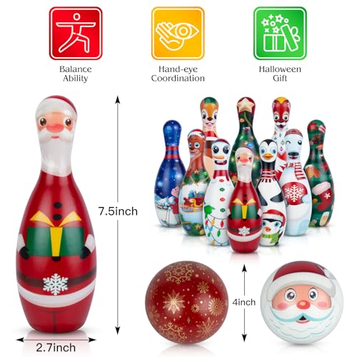 AORZIT Christmas Bowling Set for Kids Toddler Party Supplies, Christmas Bowling Game for Kids Bowling Pins Bowling Balls for Family Indoor Outdoor Party Games Kids Party Decor, Winter Holiday Games for Kids - Image 3