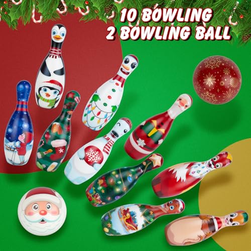 AORZIT Christmas Bowling Set for Kids Toddler Party Supplies, Christmas Bowling Game for Kids Bowling Pins Bowling Balls for Family Indoor Outdoor Party Games Kids Party Decor, Winter Holiday Games for Kids - Image 2