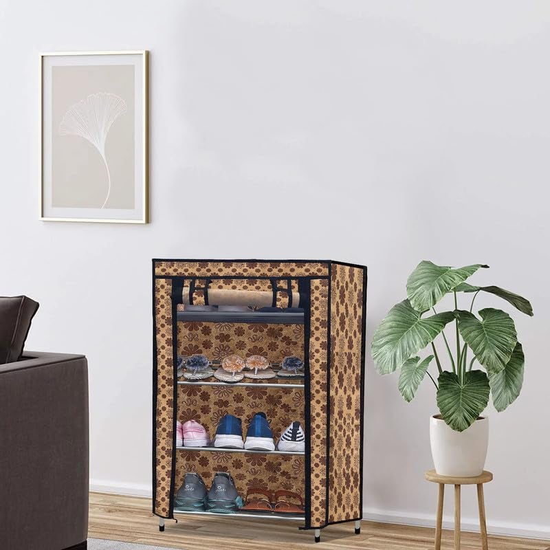 RAXON WORLD 4-Tier Shoe Rack, Shoe Storage Cabinet with Dustproof Cover, Free-Standing Shoe Storage Organizer for Closet, Entryway, Hold 16+ Pairs of Shoes, for Sneakers, High Heels - Flower Print - Image 2