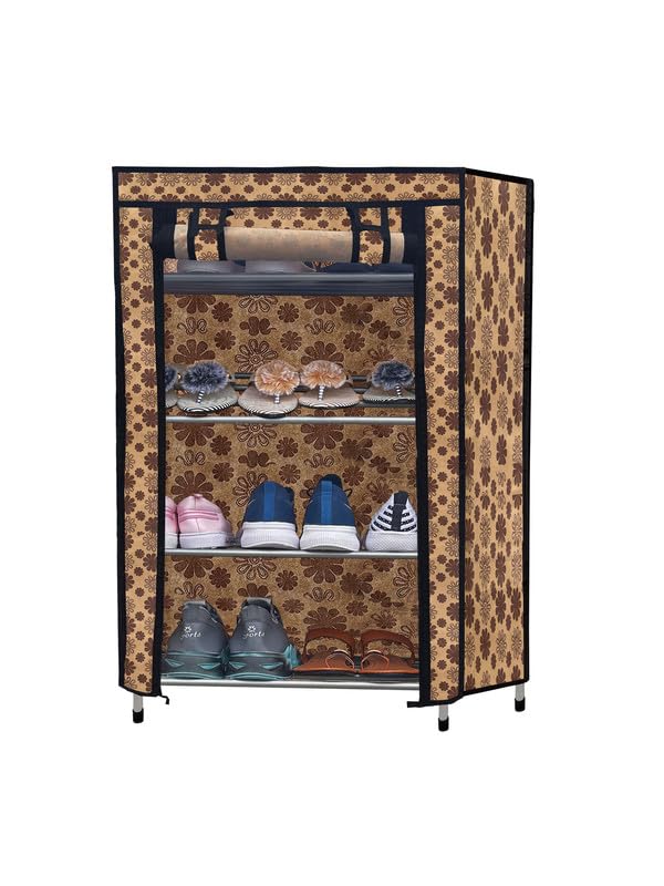RAXON WORLD 4-Tier Shoe Rack, Shoe Storage Cabinet with Dustproof Cover, Free-Standing Shoe Storage Organizer for Closet, Entryway, Hold 16+ Pairs of Shoes, for Sneakers, High Heels - Flower Print - Image 1