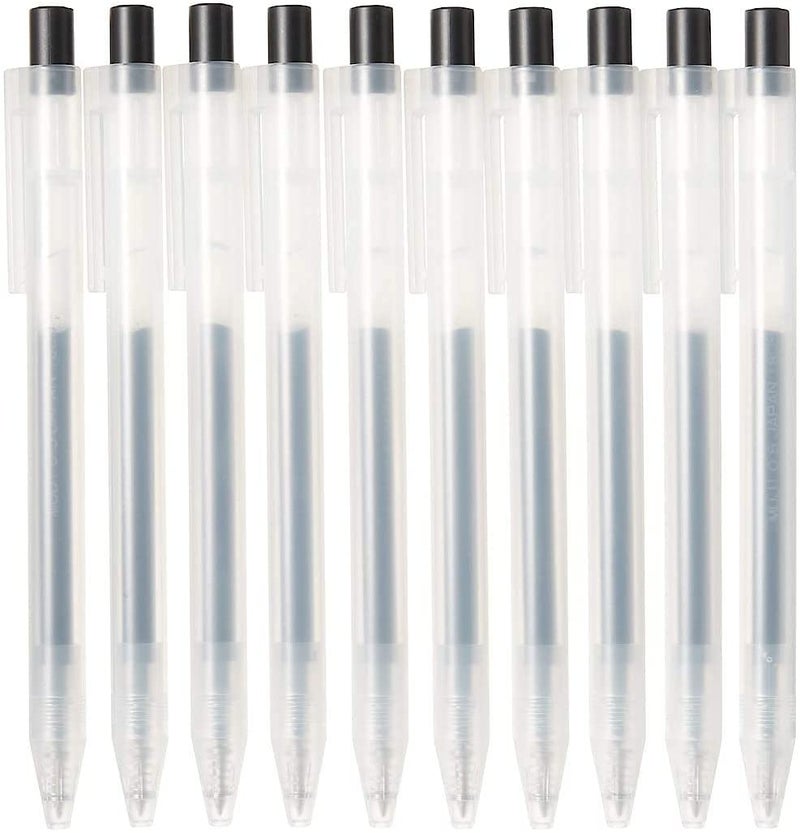 Muji Smooth Gel Ink Ballpoint Pen Knock Type 10-Pieces Set, 0.5 mm Nib Size, Black - Image 1