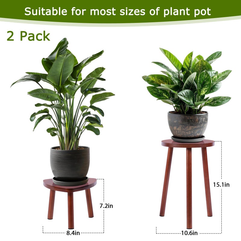 Eocogup Plant Stand Indoor,2 Pack Single Plant Tables Indoor,Planter Stand,Multi-purpose Plant Shelf for Living Room Balcony Garden Patio Office,Walnut - Image 2