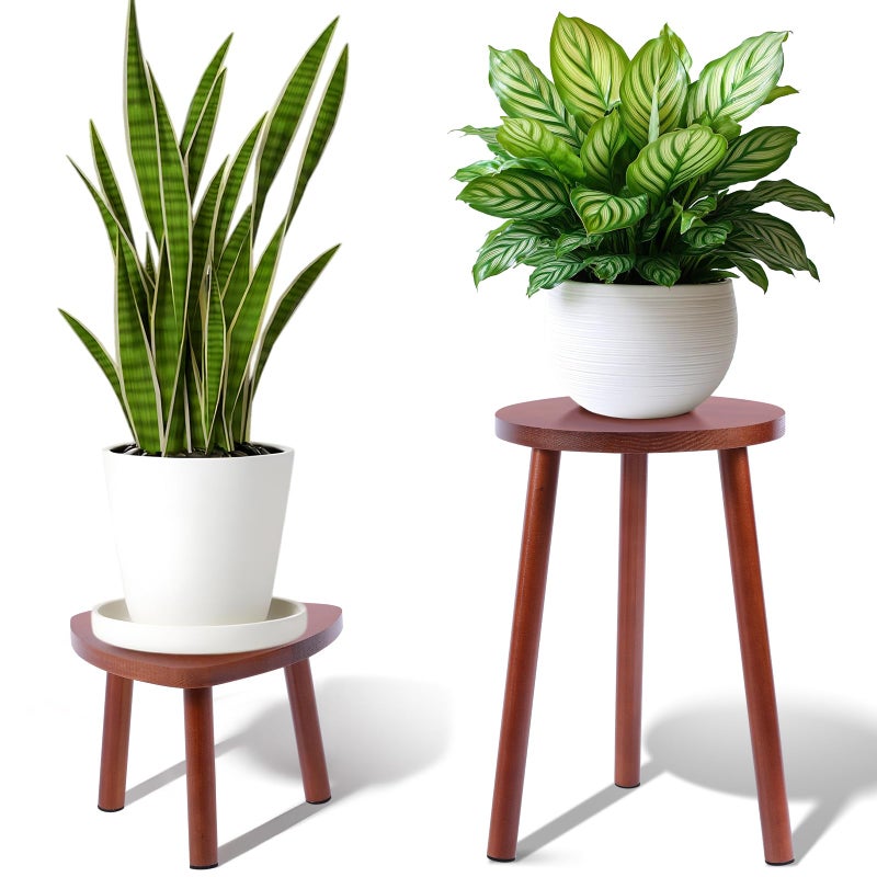Eocogup Plant Stand Indoor,2 Pack Single Plant Tables Indoor,Planter Stand,Multi-purpose Plant Shelf for Living Room Balcony Garden Patio Office,Walnut - Image 1