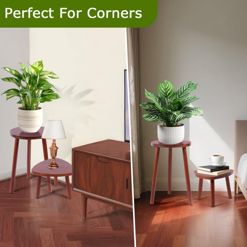 Eocogup Plant Stand Indoor,2 Pack Single Plant Tables Indoor,Planter Stand,Multi-purpose Plant Shelf for Living Room Balcony Garden Patio Office,Walnut - Image 3