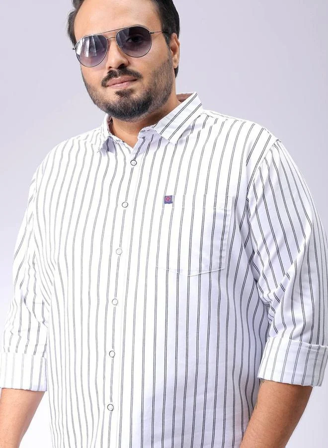 Take Two Plus Men White Regular Fit Striped Casual Shirt By HardSoda
