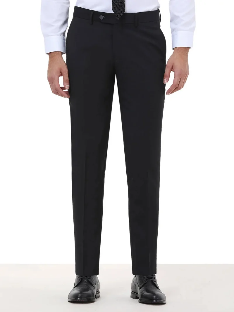 Kip Black Weaving Slim Fit Classical Wool Blended Trousers