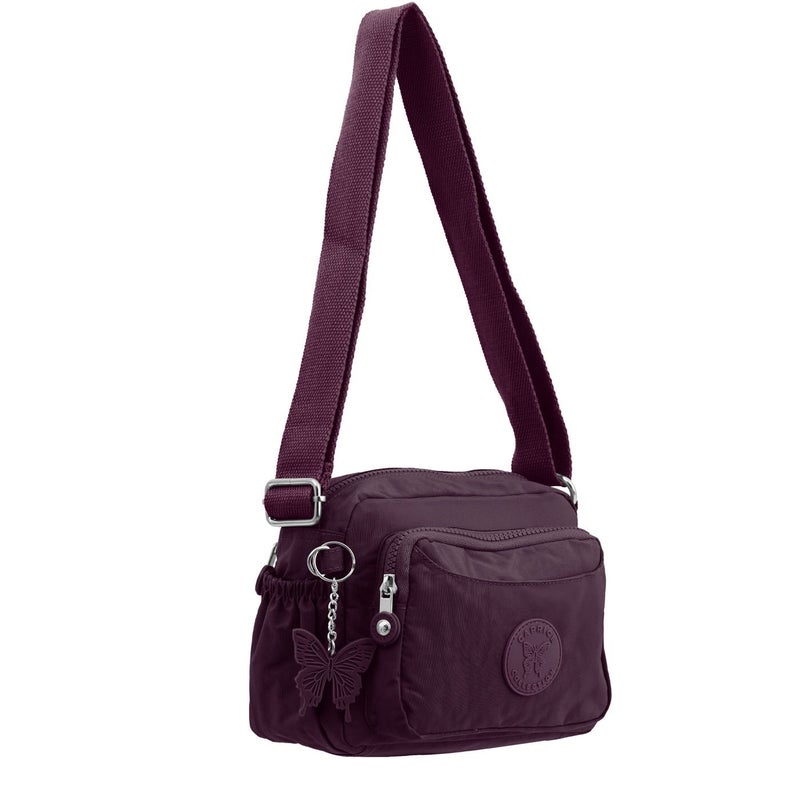 مجموعة كابريس Caprice Collection Unisex Small Crossbody Bag – Burgundy, Compact, Water-Resistant Nylon, 3L - Image 5