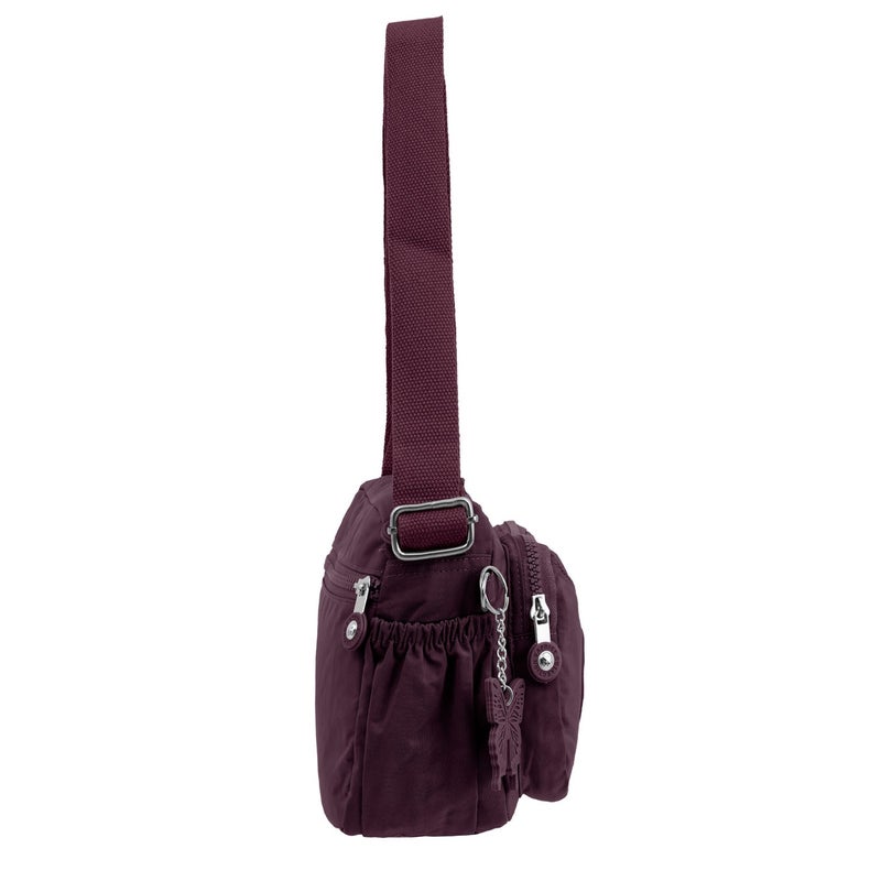 مجموعة كابريس Caprice Collection Unisex Small Crossbody Bag – Burgundy, Compact, Water-Resistant Nylon, 3L - Image 3