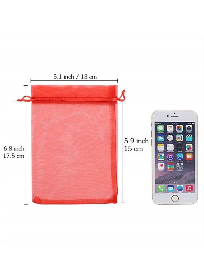 HRX Package Organza Bags Red 100pcs, 5 x 7 inches Christmas Gift Drawstring Bags Mesh Jewelry Pouches for Wedding Party Favors - Image 2