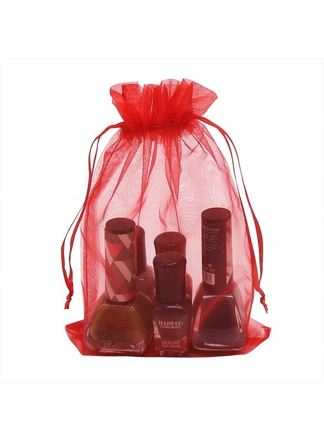 HRX Package Organza Bags Red 100pcs, 5 x 7 inches Christmas Gift Drawstring Bags Mesh Jewelry Pouches for Wedding Party Favors - Image 3