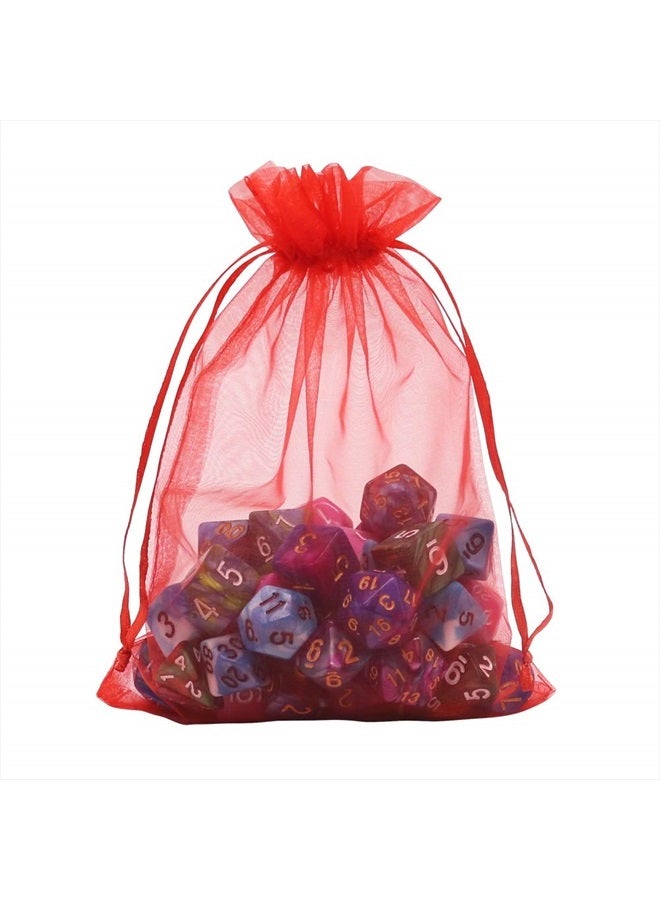HRX Package Organza Bags Red 100pcs, 5 x 7 inches Christmas Gift Drawstring Bags Mesh Jewelry Pouches for Wedding Party Favors - Image 4